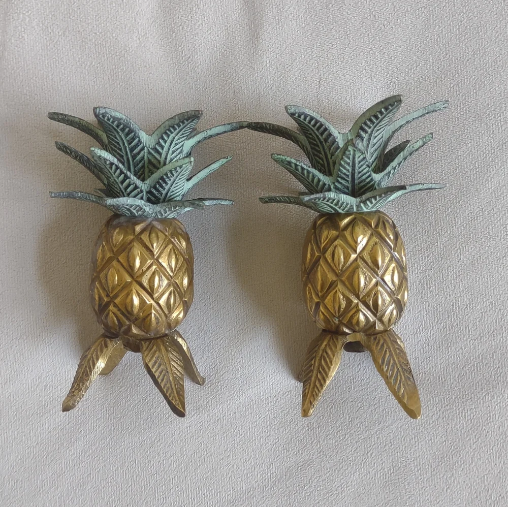Vintage Hollywood Regency Brass Pineapple Candlestick Holders, Set of 2